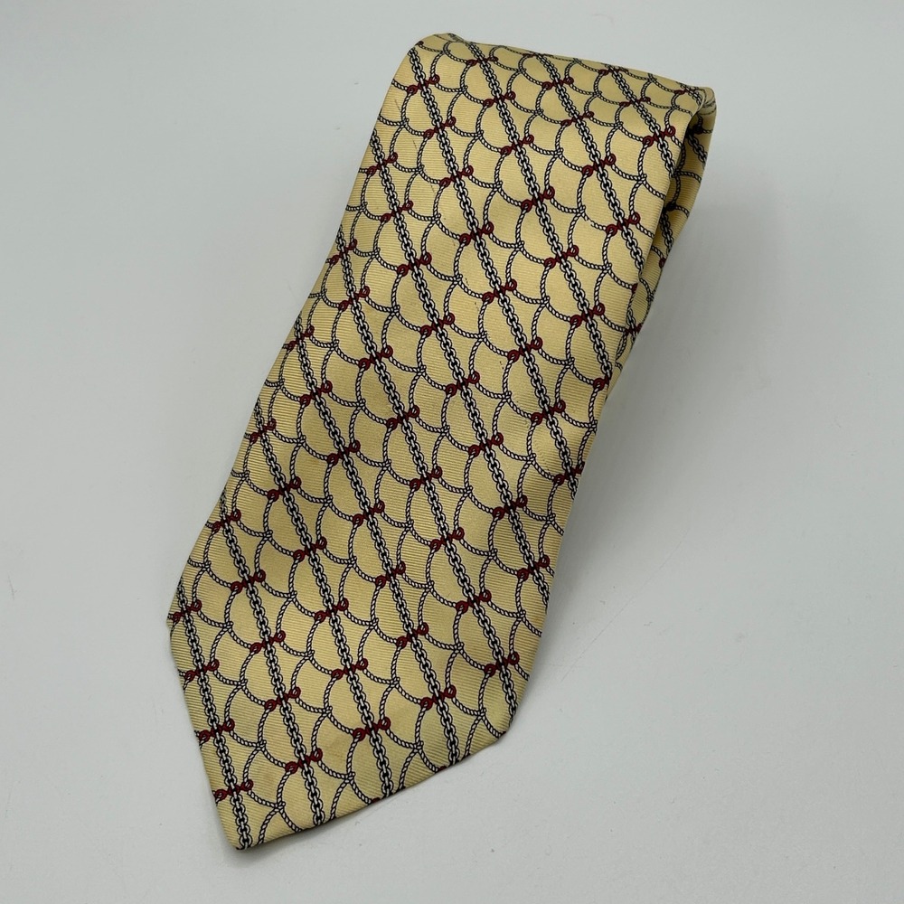 Burberrys Vintage Silk Tie Yellow Red Rope Chain Link Made in England Prorsum